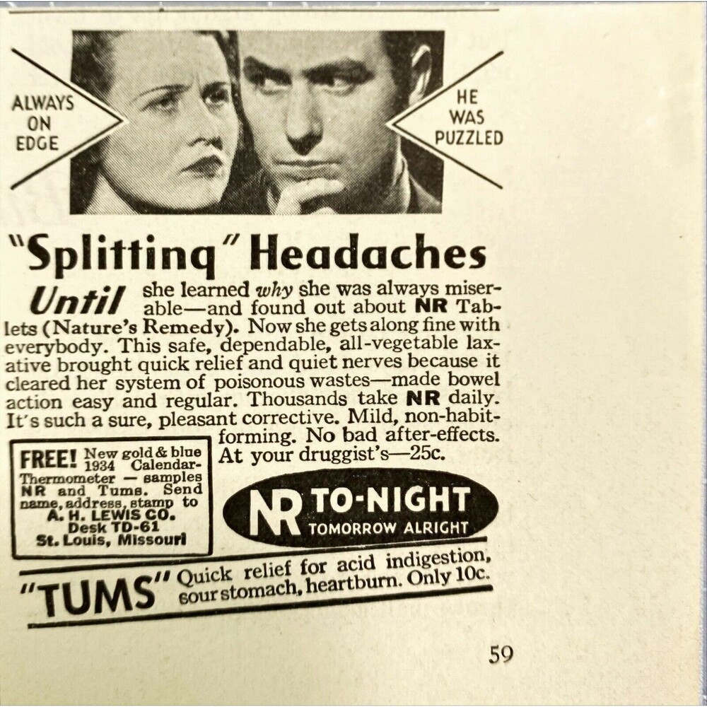 TUMS "Quick Relief For Acid Indigestion, Sour Stomach & Heartburn" Print Ad 1933